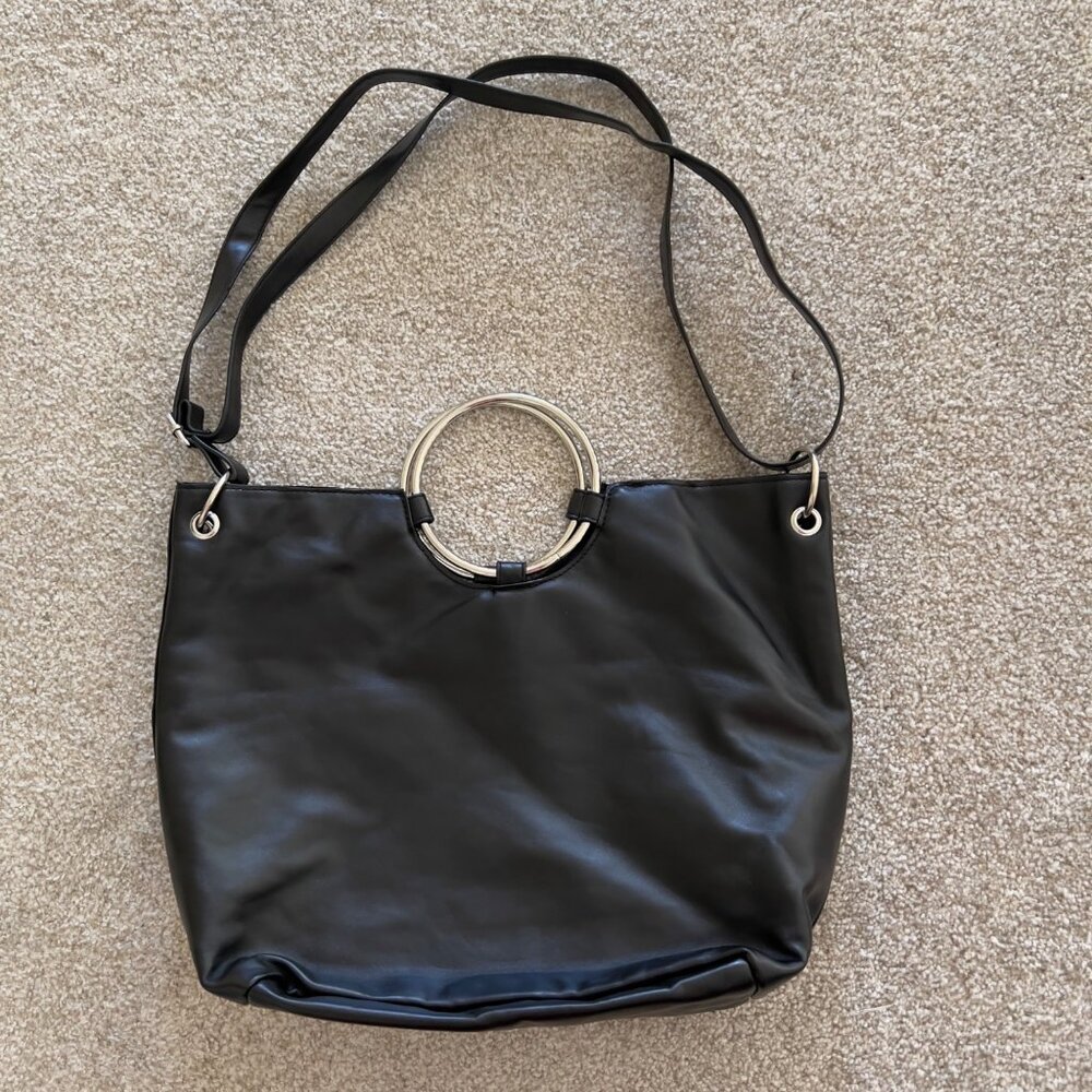 T-Shirt & Jeans For The Record Vegan Sequined Black Ring Tote bag Shoulder Strap - Picture 3 of 8